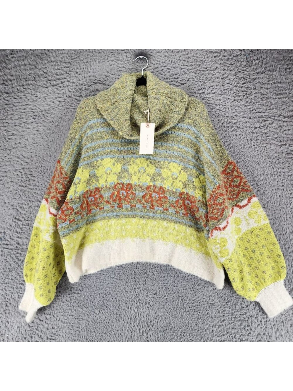 In Loom Sweater Womens Large Green Balloon Sleeve Turtleneck Pullover *NWT*